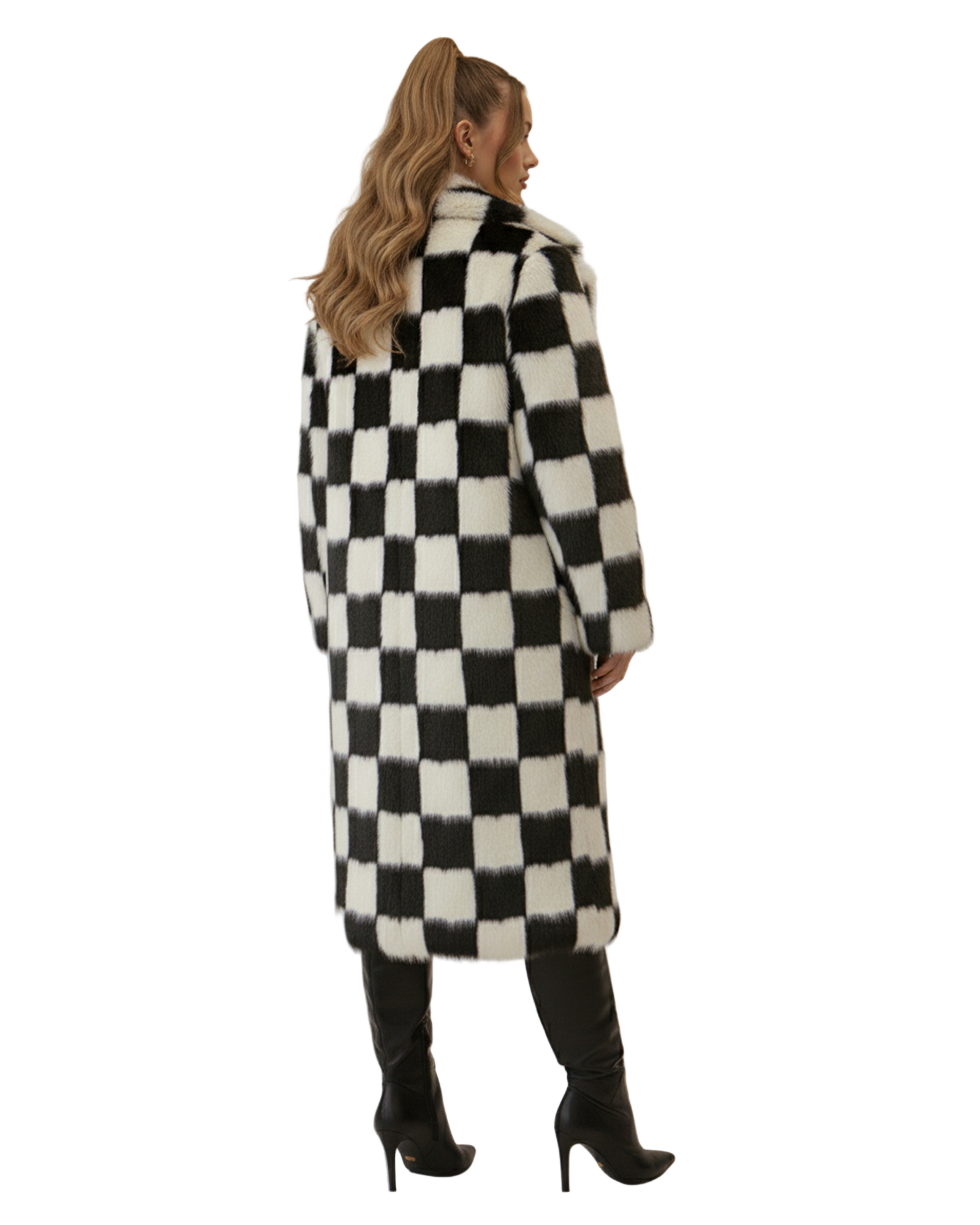 Molliolli Penny Checkered Long Coat (Black & White)