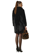 Molliolli Bonni Nu Hooded Faux Fur Striped Half Coat (Black)