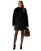 Molliolli Bonni Nu Hooded Faux Fur Striped Half Coat (Black)