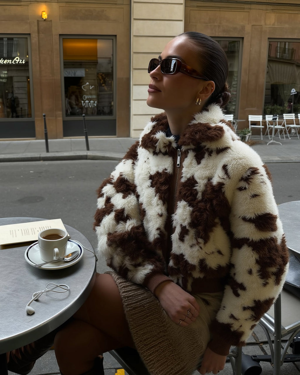 Molliolli GÉGÉ Aviator Short Faux Fur Jumper (Vanilla+Brown)