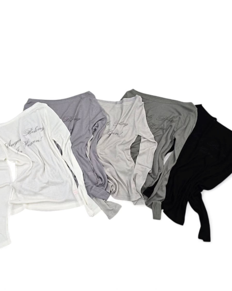 In Heaven Boat Neck Off Shoulder Sheer T-Shirt