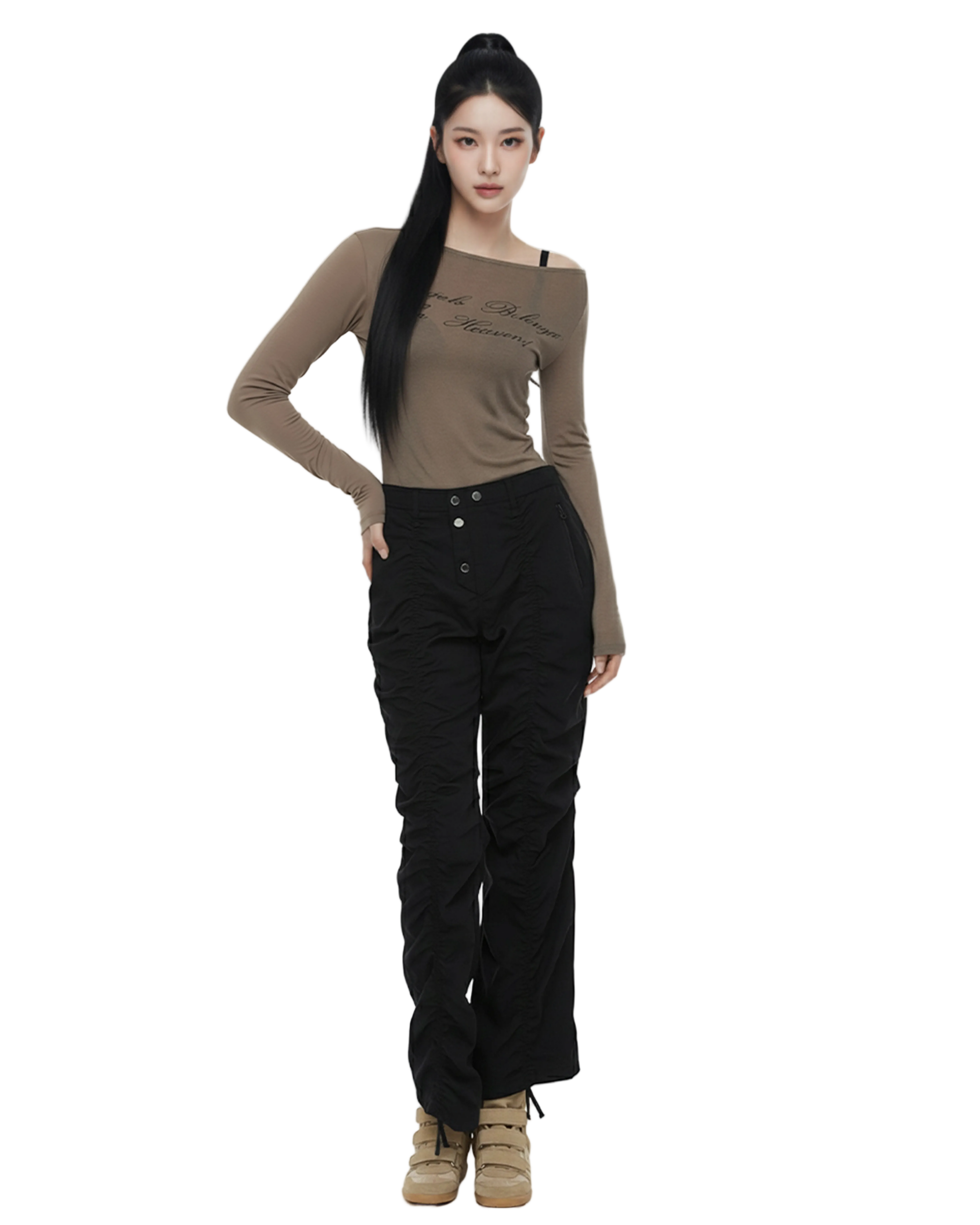 KNOW WAVE UNISEX NYLON PUCKERING PANTS (BLACK)