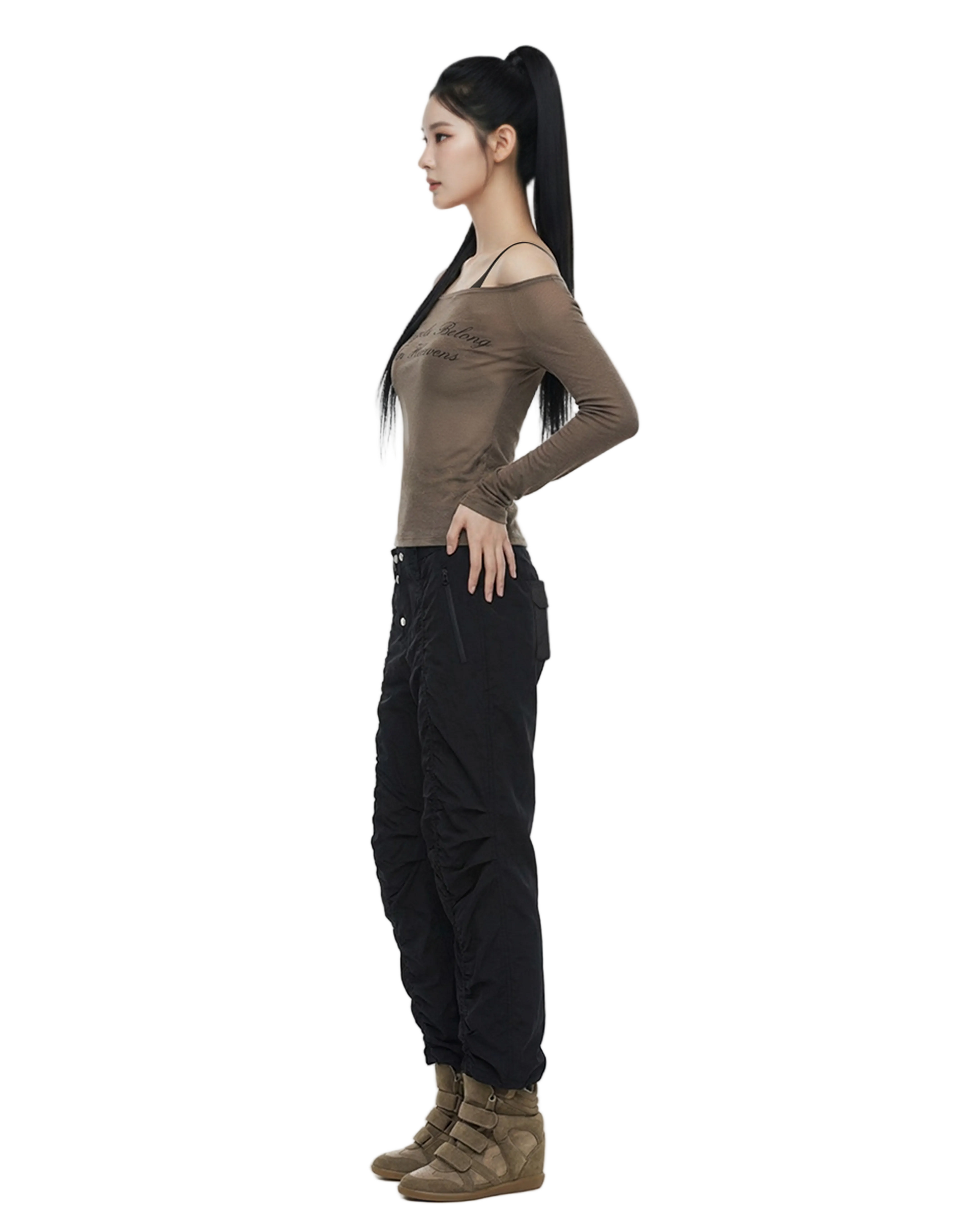 In Heaven Boat Neck Off Shoulder Sheer T-Shirt