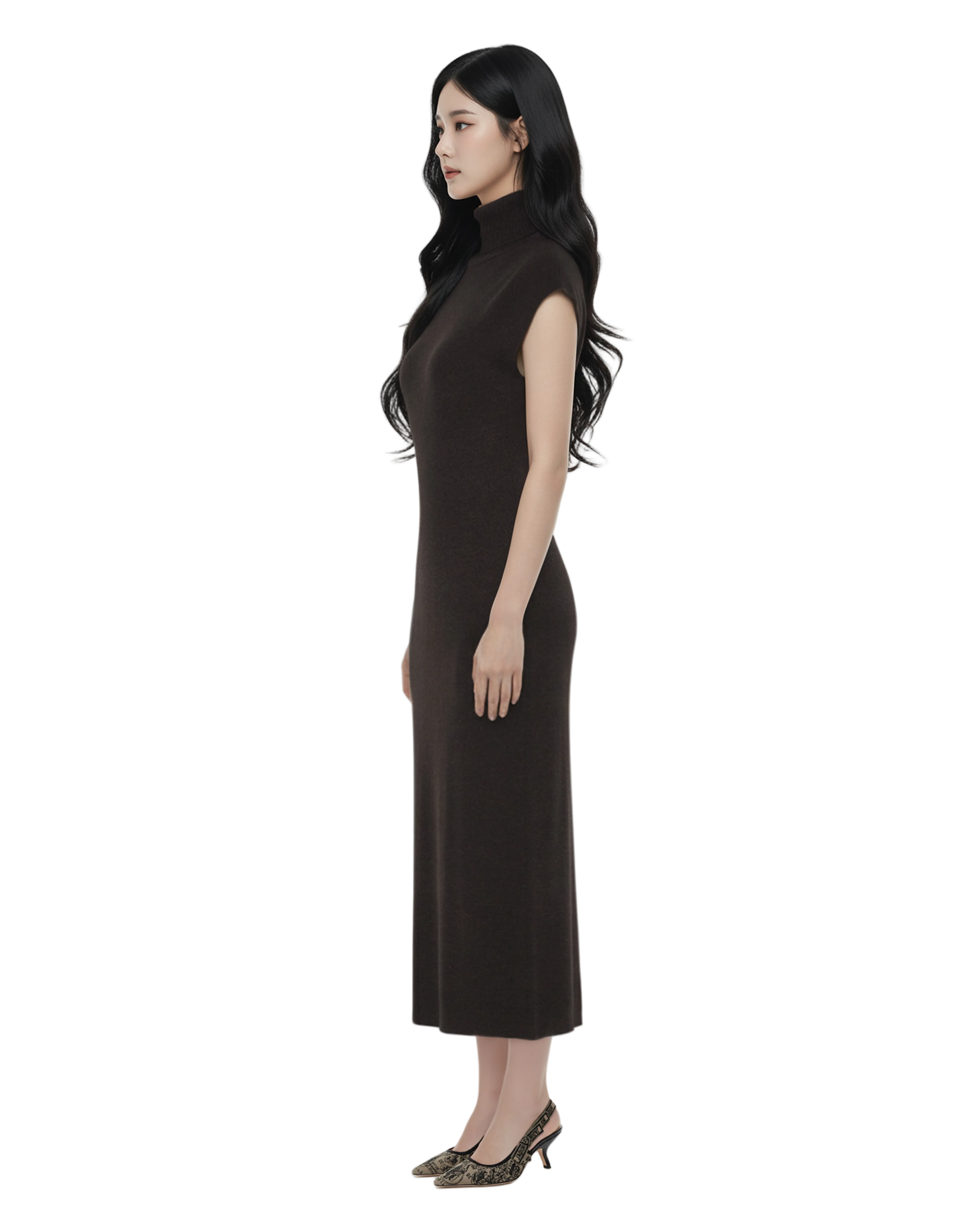 Wool Turtleneck Sleeveless Knit Maxi Dress