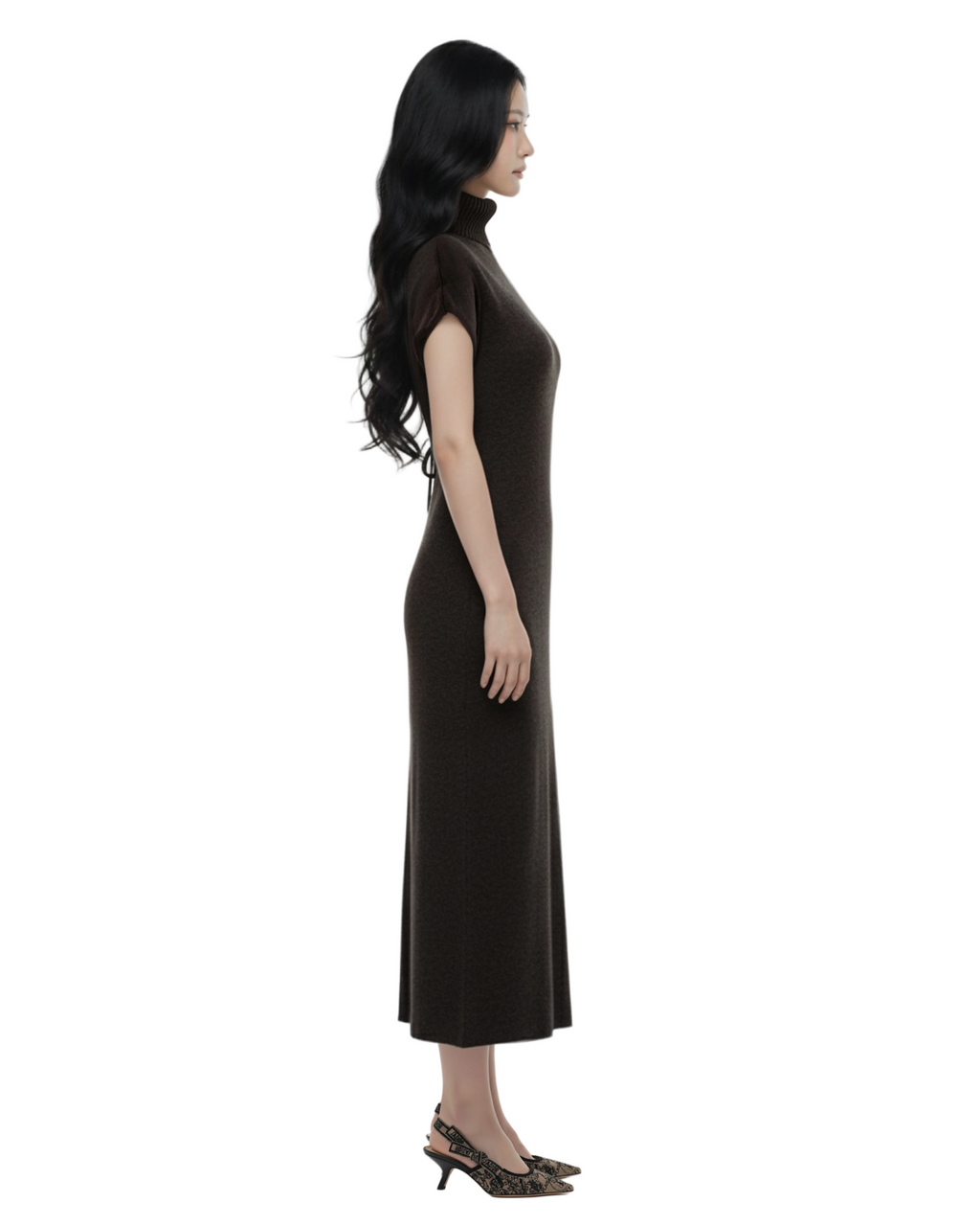 Wool Turtleneck Sleeveless Knit Maxi Dress