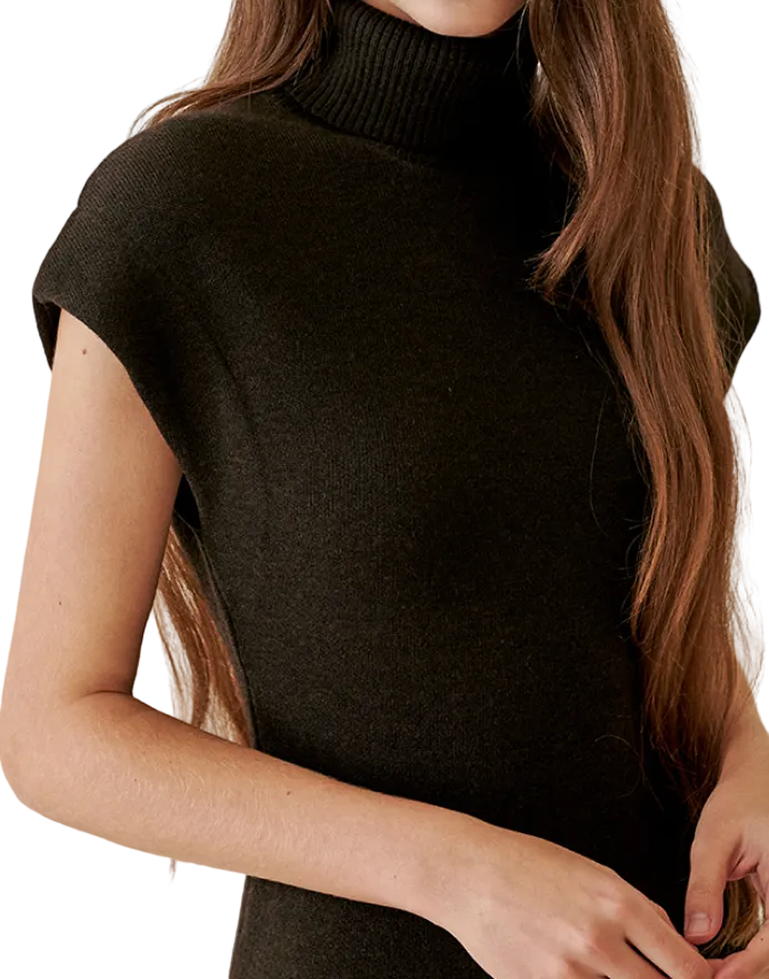 Wool Turtleneck Sleeveless Knit Maxi Dress