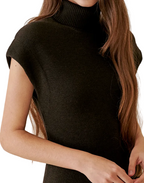 Wool Turtleneck Sleeveless Knit Maxi Dress